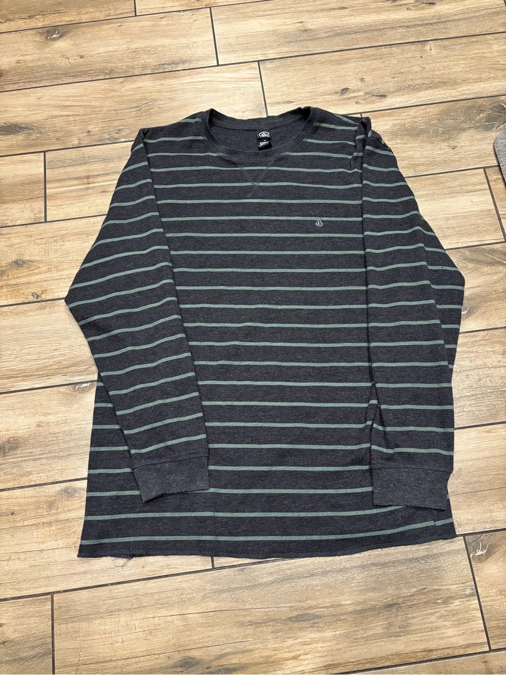 Volcom Striped Waffle Knit Thermal Shirt Charcoal Grey/Green XXLT